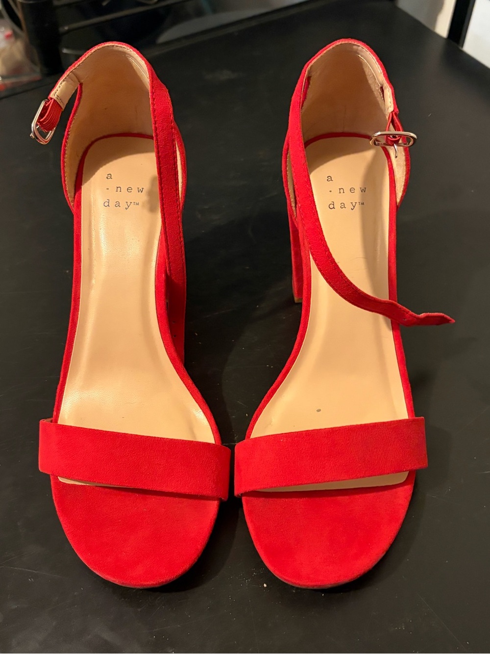 Red Suede Block Heels